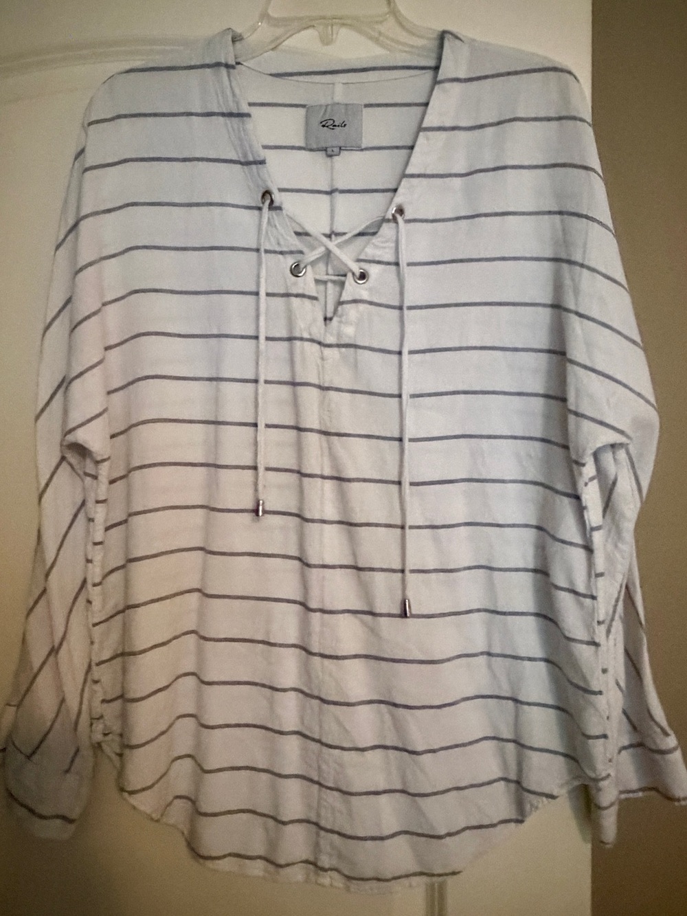 Rails White Striped Lace-Up V-Neck Women's Top